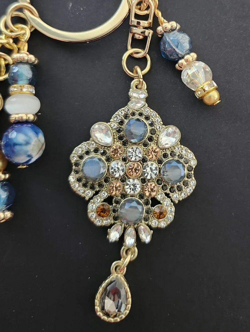 Vintage-inspired Purse Charm or Keychain Sodalite Agate Stone Handcrafted